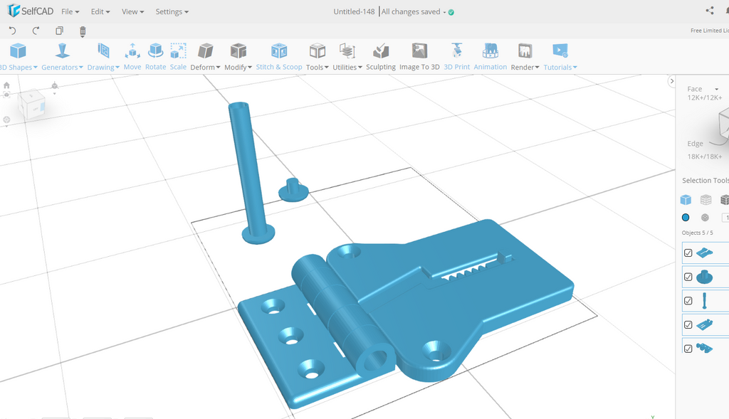 Sliding Hinges being designed in SelfCAD