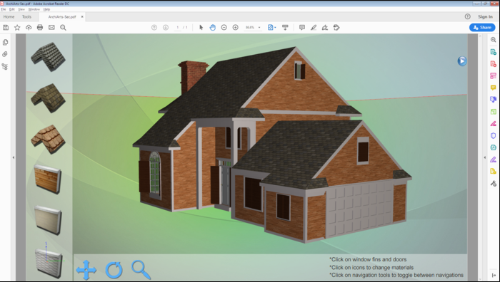SimLab Composer workspace generating an interactive 3D PDF from a textured architectural house model