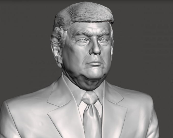 High-quality, fine-grained 3D STL bust of Donald Trump showing highly realistic facial and clothing details for personal 3D printing.