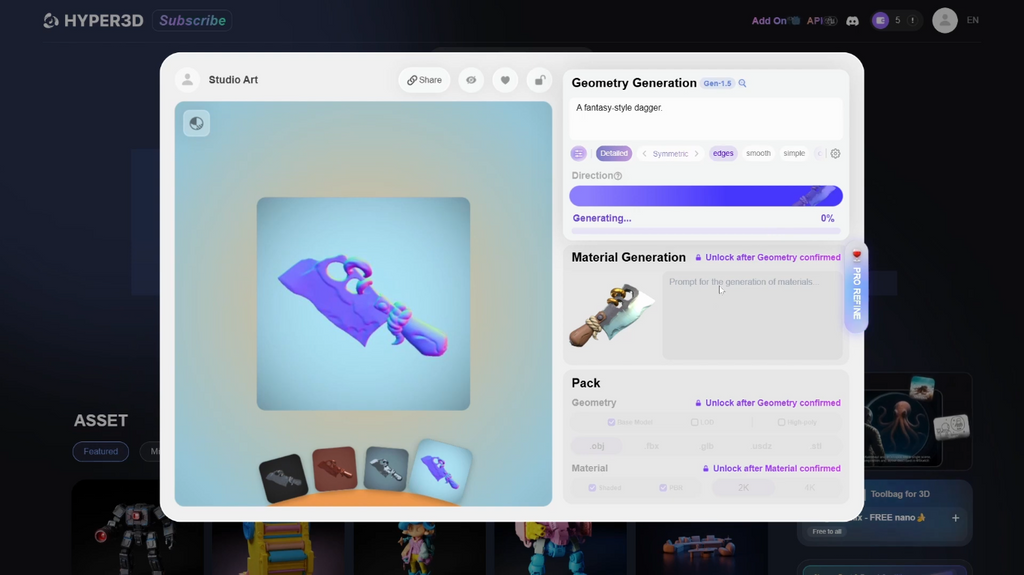 The final 3D preview of the fully textured fantasy cleaver ready for download.