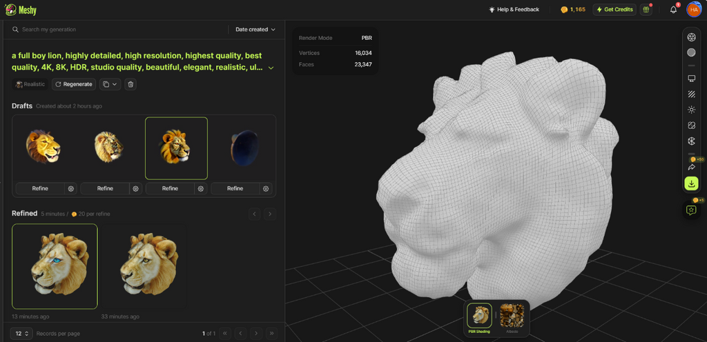 Meshy AI interface
