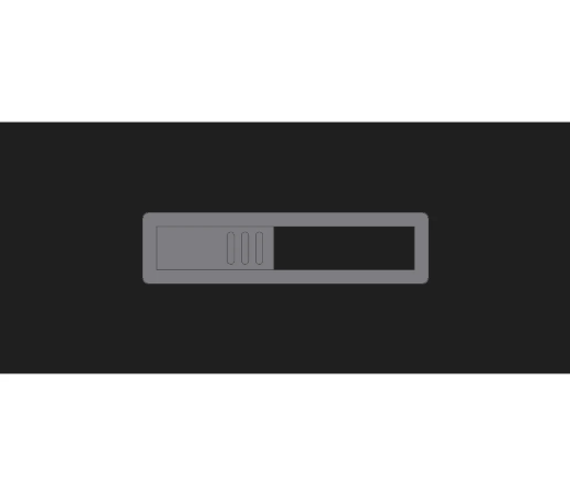 A digital rendering of a slim, 2 mm thick 3D-printed sliding laptop camera cover designed to protect webcam privacy.