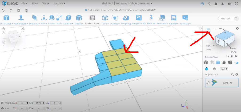 Face selection in 3D modeling software