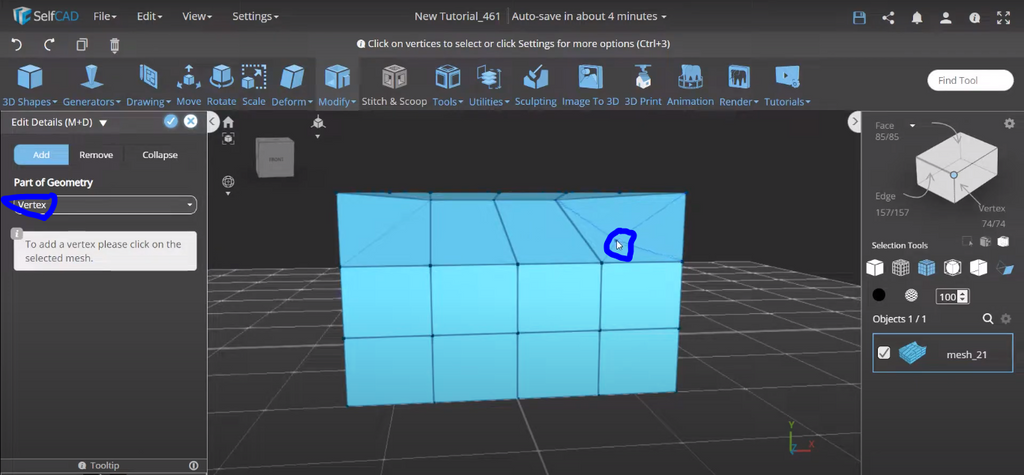 Vertex selection in SelfCAD