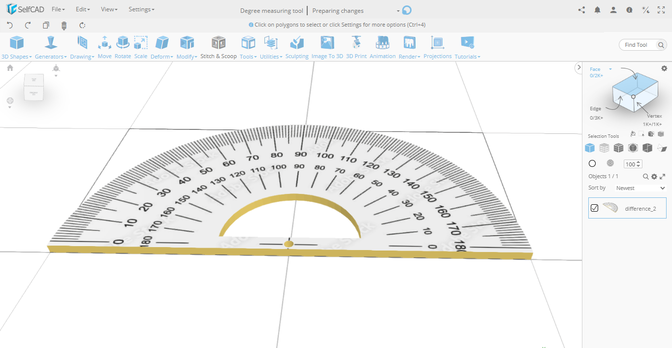 How to 3D Design a Protractor in SelfCAD