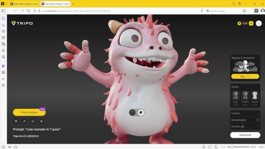 Editing 3D model textures and details using Tripo AI’s post-generation Magic Brush tool