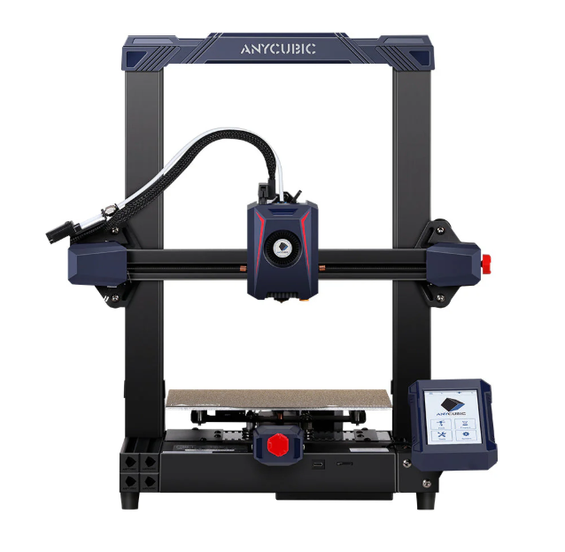 Anycubic Kobra 2 FDM 3D printer featuring a direct drive extruder, blue accents, and a digital touch screen.  