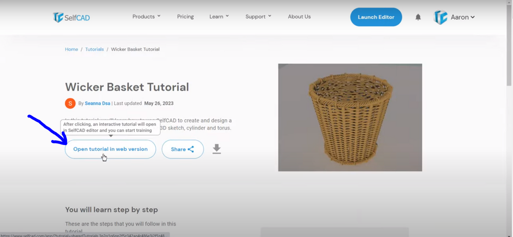 An option to open tutorials in SelfCAD