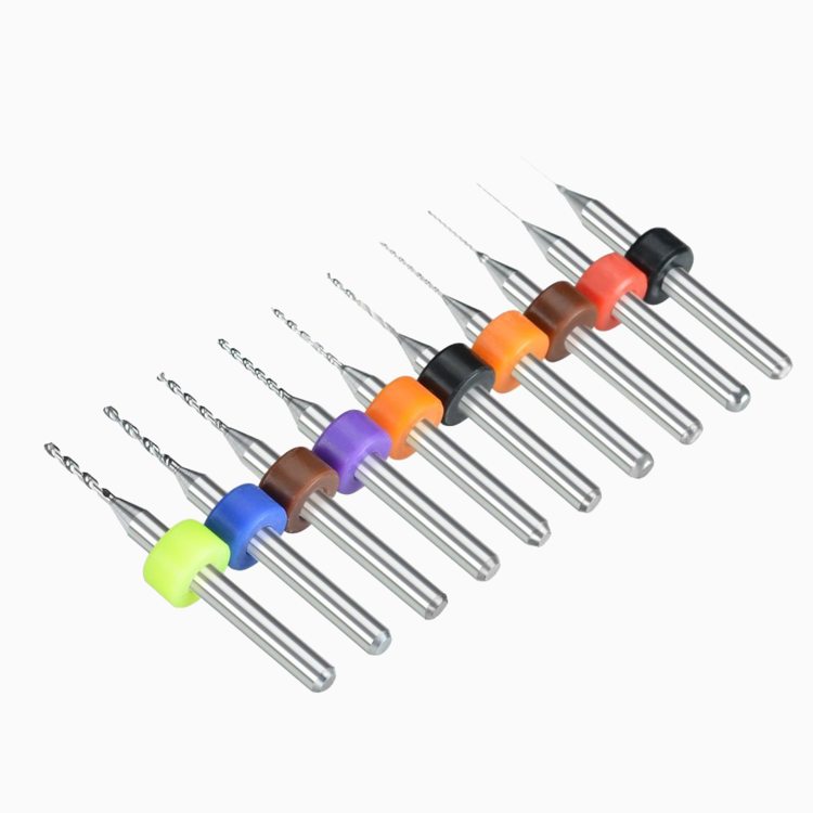A row of ten small, needle-like nozzle cleaning drill bits featuring colorful grips.  