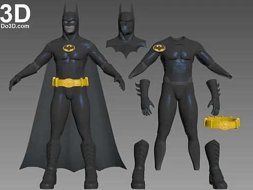 A highly accurate, digital 3D model of a full Batman cosplay suit and utility belt from the Do3D website