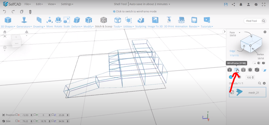Wireframe mode in 3D modeling software