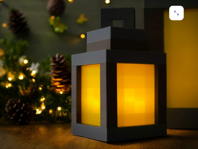 A geometric 3D printed Minecraft Mini Lantern holding a warm LED light to mimic an in-game torch