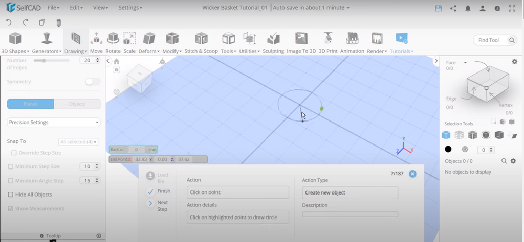 Drawing a circle in SelfCAD