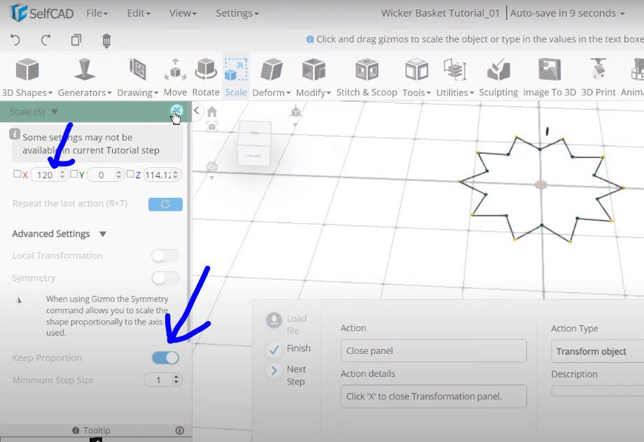 Adjusting the parameters in SelfCAD