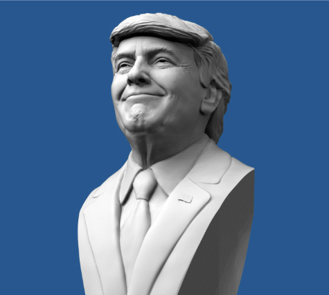 3D printable statue of Donald Trump looking upward with a proud expression, wearing a hat and suit.