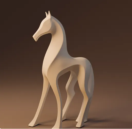 A sleek, modern, and minimalist 3D-printed horse figurine with clean lines.  