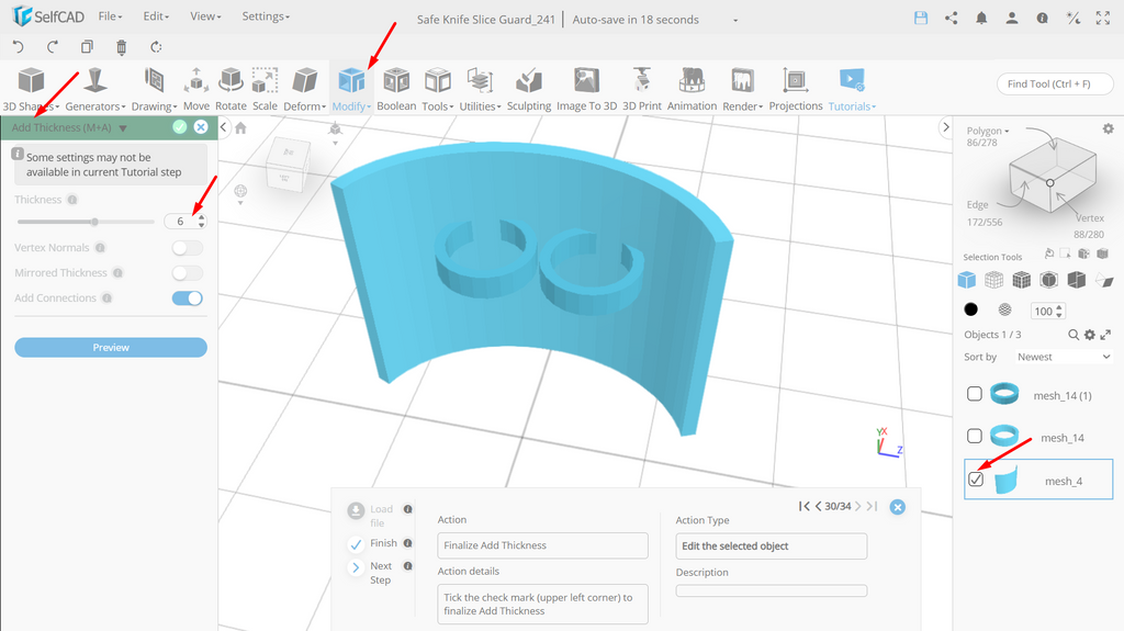 Adding thickness to the model