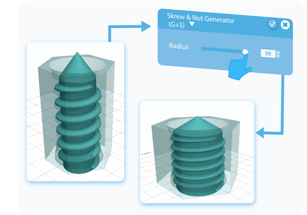 Customizing Radius feature for Screw & Nut Generator with slider or text-box