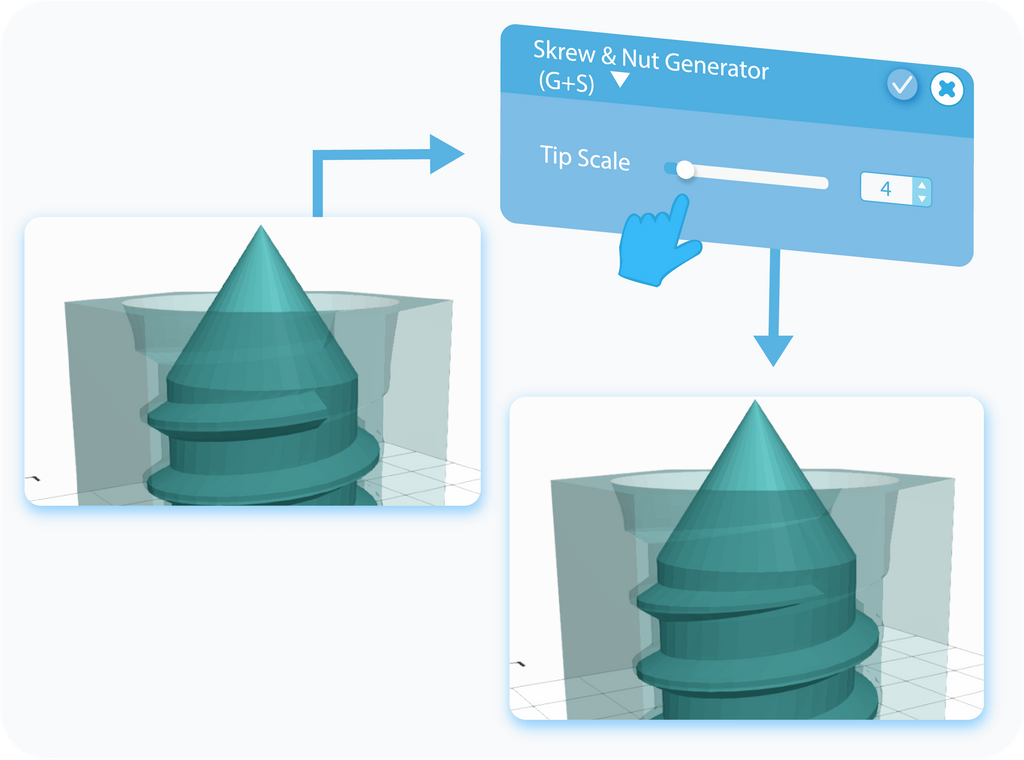 Customizing Tip Scale feature for Screw & Nut Generator with slider or text-box