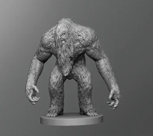 Grey 3D-printed furry Cave Beast tabletop miniature.