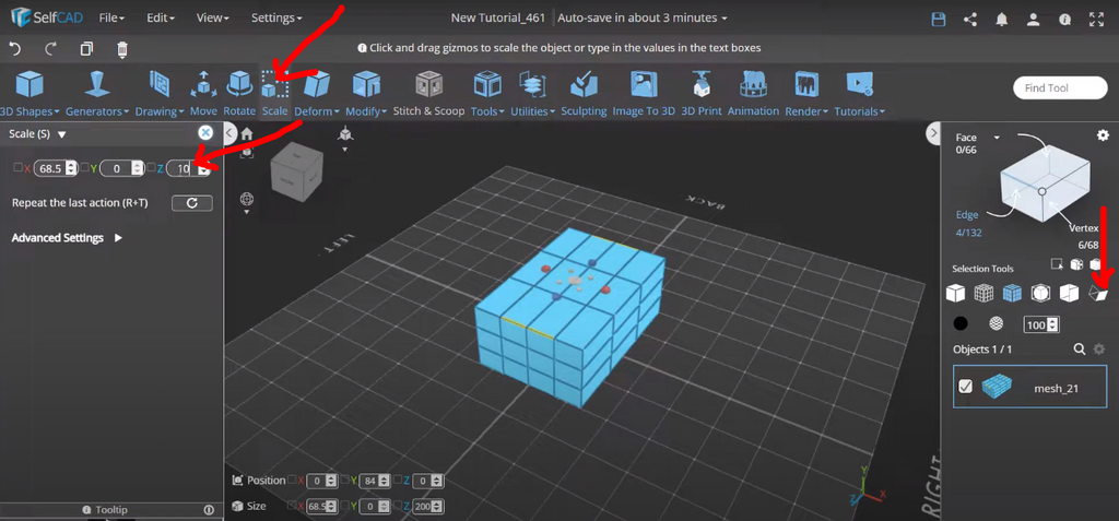 Scaling a model in SelfCAD