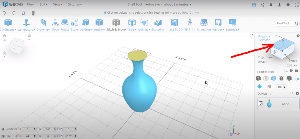Modifying a vase in SelfCAD