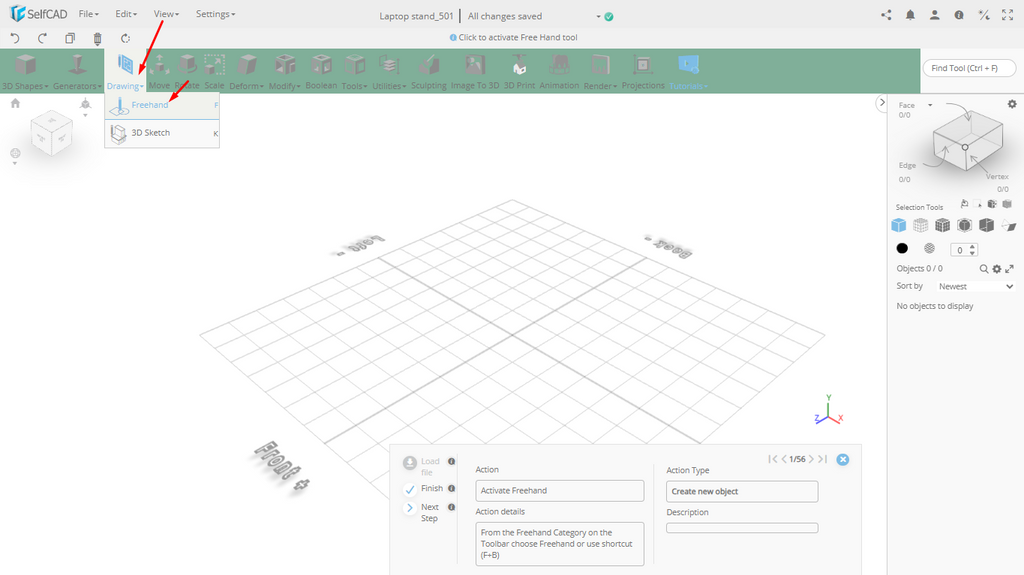 3D drawing tool of SelfCAD