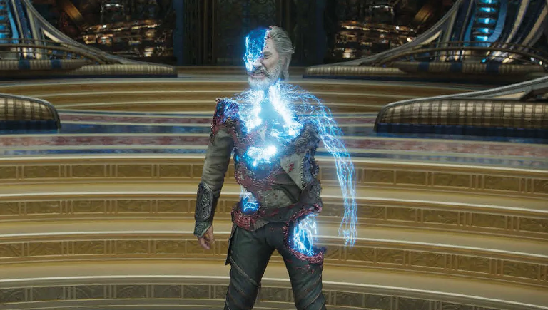 A character with a glowing blue, partially formed energy body from Guardians of the Galaxy