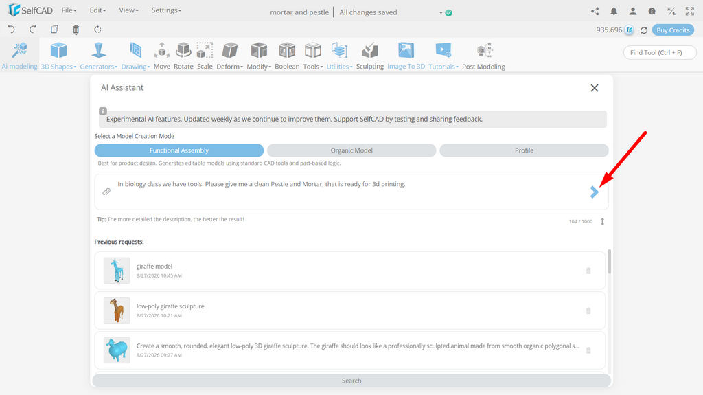 SelfCAD AI assistant