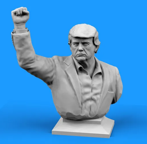 3D printable bust of Donald Trump with a raised fist