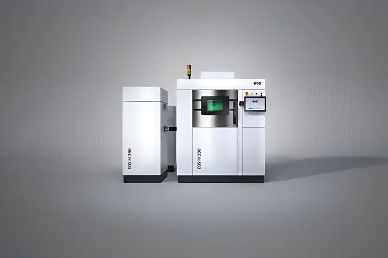 The EOS M 290 industrial metal 3D printer featuring a white cabinet design and a sealed build chamber.