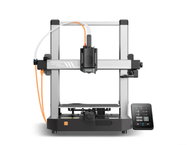 The Anycubic Kobra 3 high-speed FDM 3D printer featuring an automated bed leveling system.  