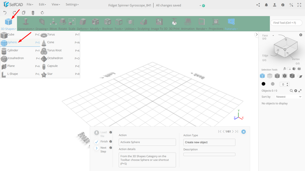 3D shapes in SelfCAD