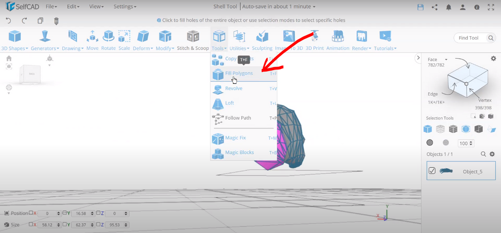 Fill polygon tool of SelfCAD