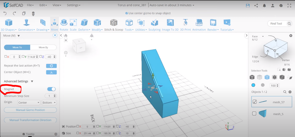 Aligning 3D objects in SelfCAD