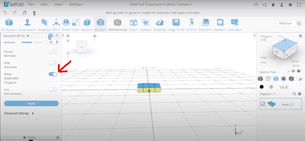 An option to transform individual sections of 3D model