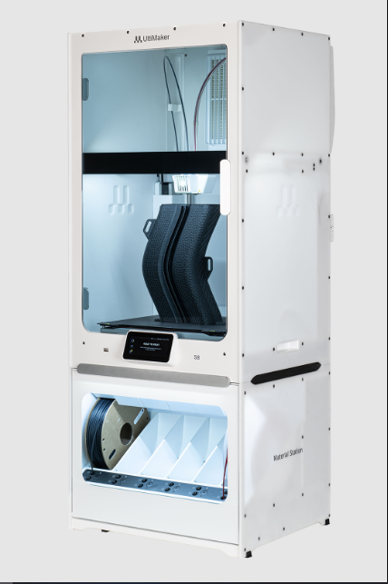 The premium Ultimaker S8 Pro Bundle 3D printer featuring automated material handling, air filtration, and dual extrusion.