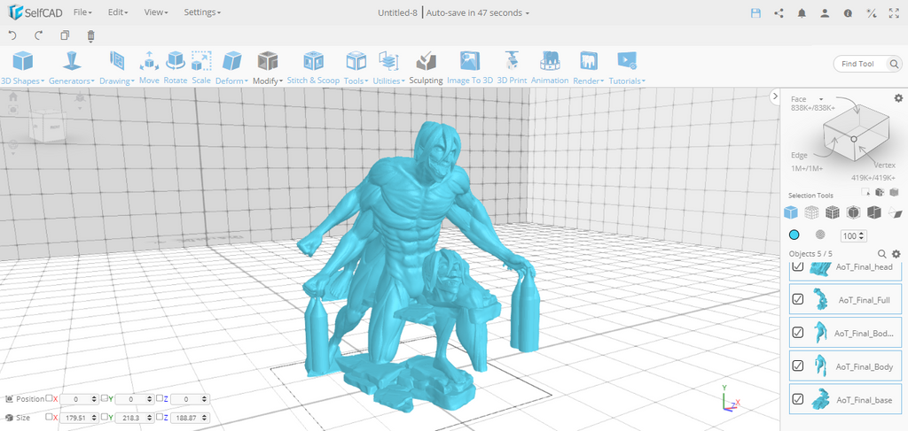 3D modeling  Attack on Titan design in SelfCAD