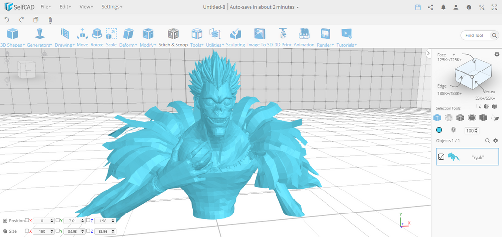 3D modeling death Note STL in SelfCAD