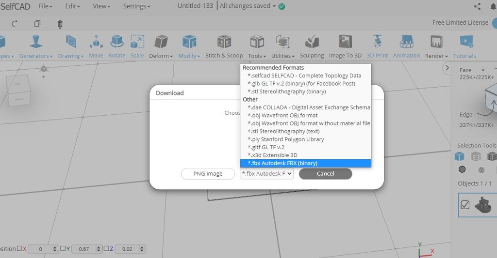 Exporting files in SelfCAD