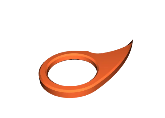 A simple, orange 3D printed ring-shaped box opener tool featuring a pointed hook for safely slicing through packaging tape