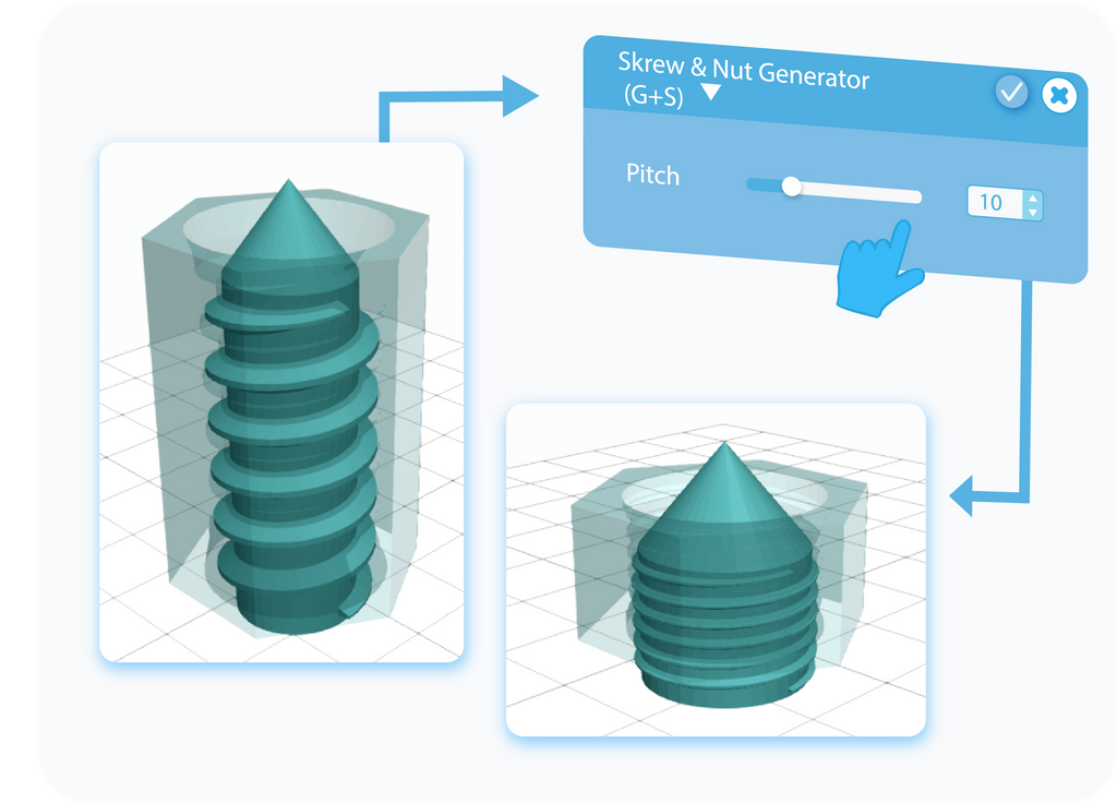 Customizing the Pitch feature for Screw & Nut Generator with slider or text-box