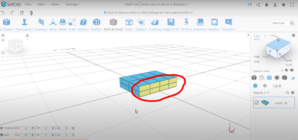 Modifying a 3D shape in SelfCAD