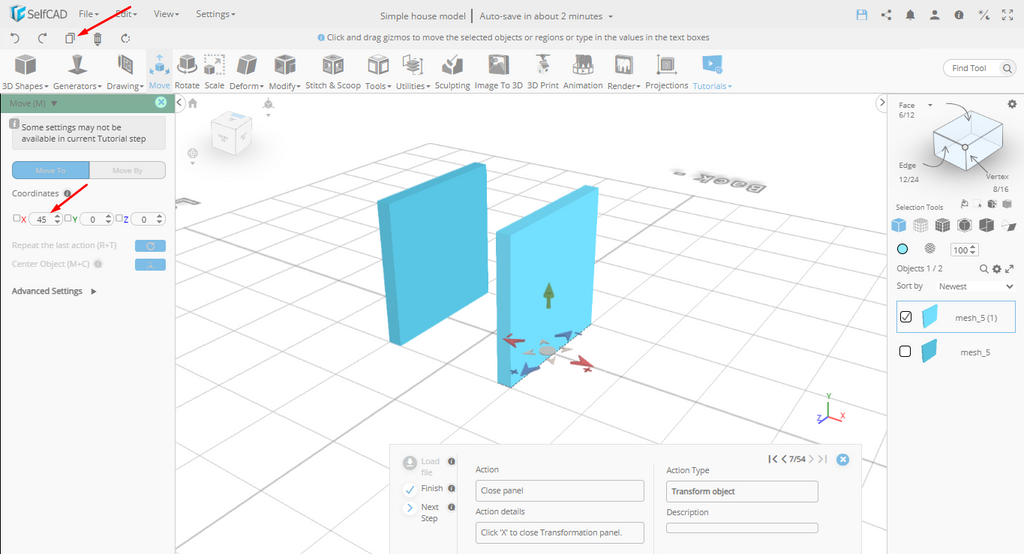 Move tool in SelfCAD