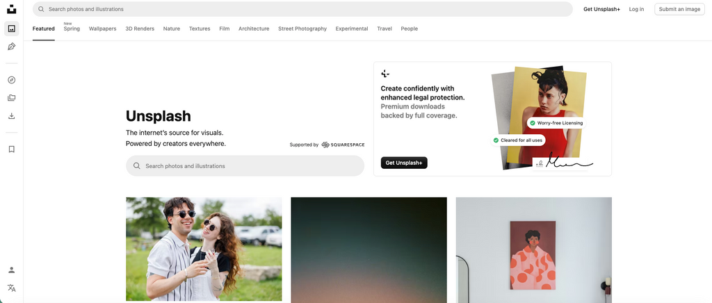 Unsplash platform offering high-resolution photography for real-world material and lighting study