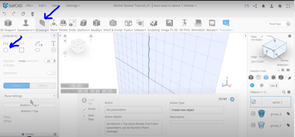 Drawing tools in SelfCAD