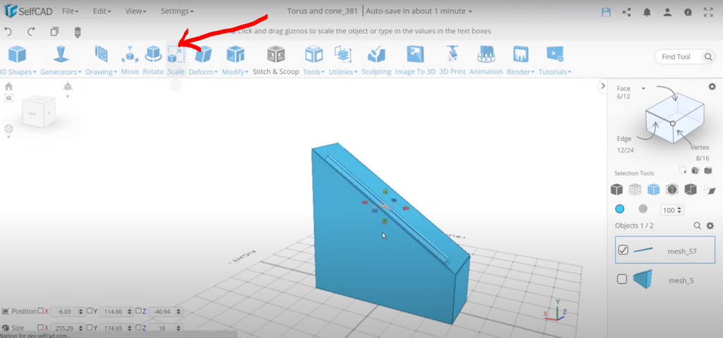 Option to scale your 3D object in SelfCAD