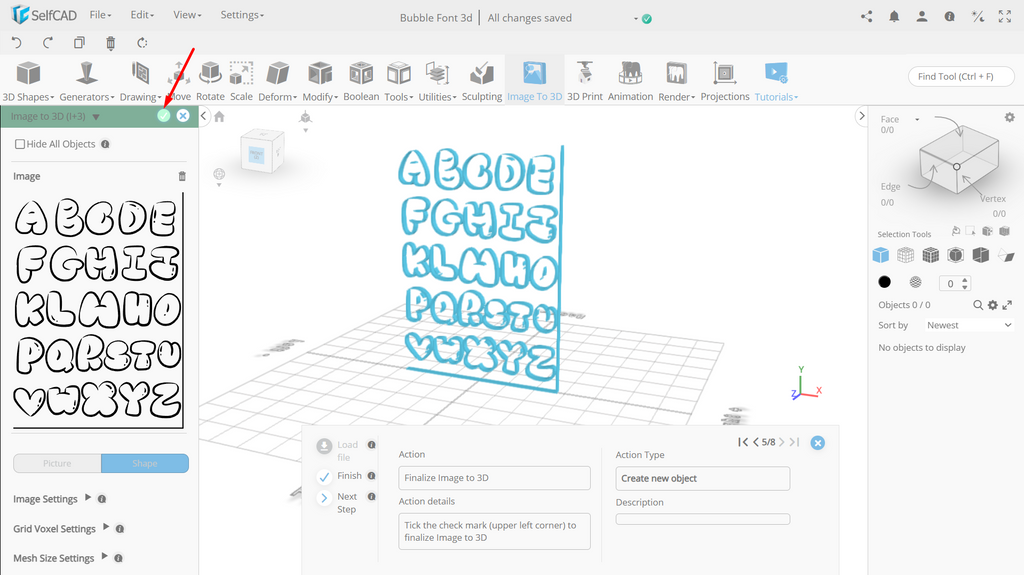 Tick the check mark to finalize the shape