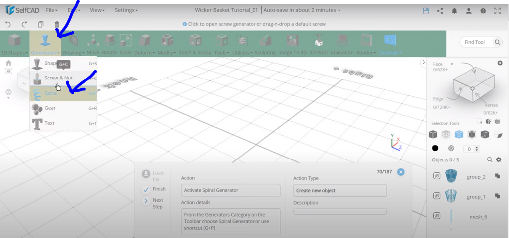 Spiral generator in SelfCAD