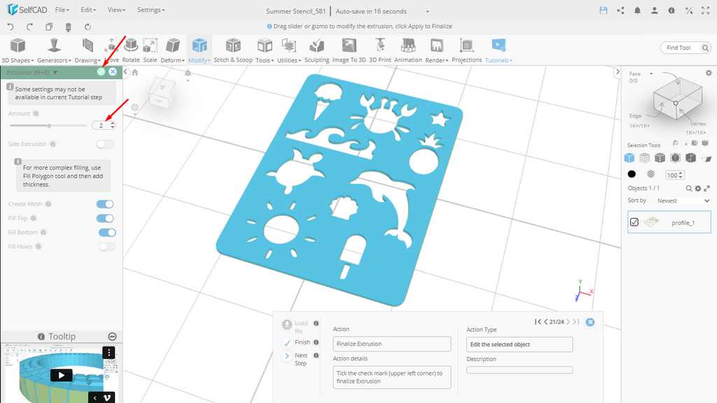 Extrusion amount setting